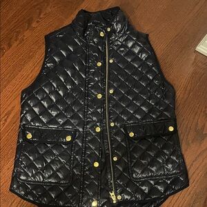 J. Crew Navy Quilted Vest with Gold Accents